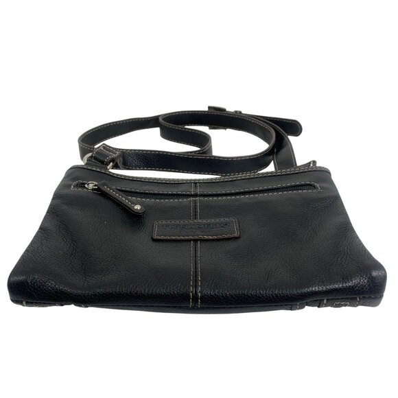 Tignanello Black Leather Travel Crossbody Bag Adj Strap - 3 Compartments EUC - Picture 3 of 16